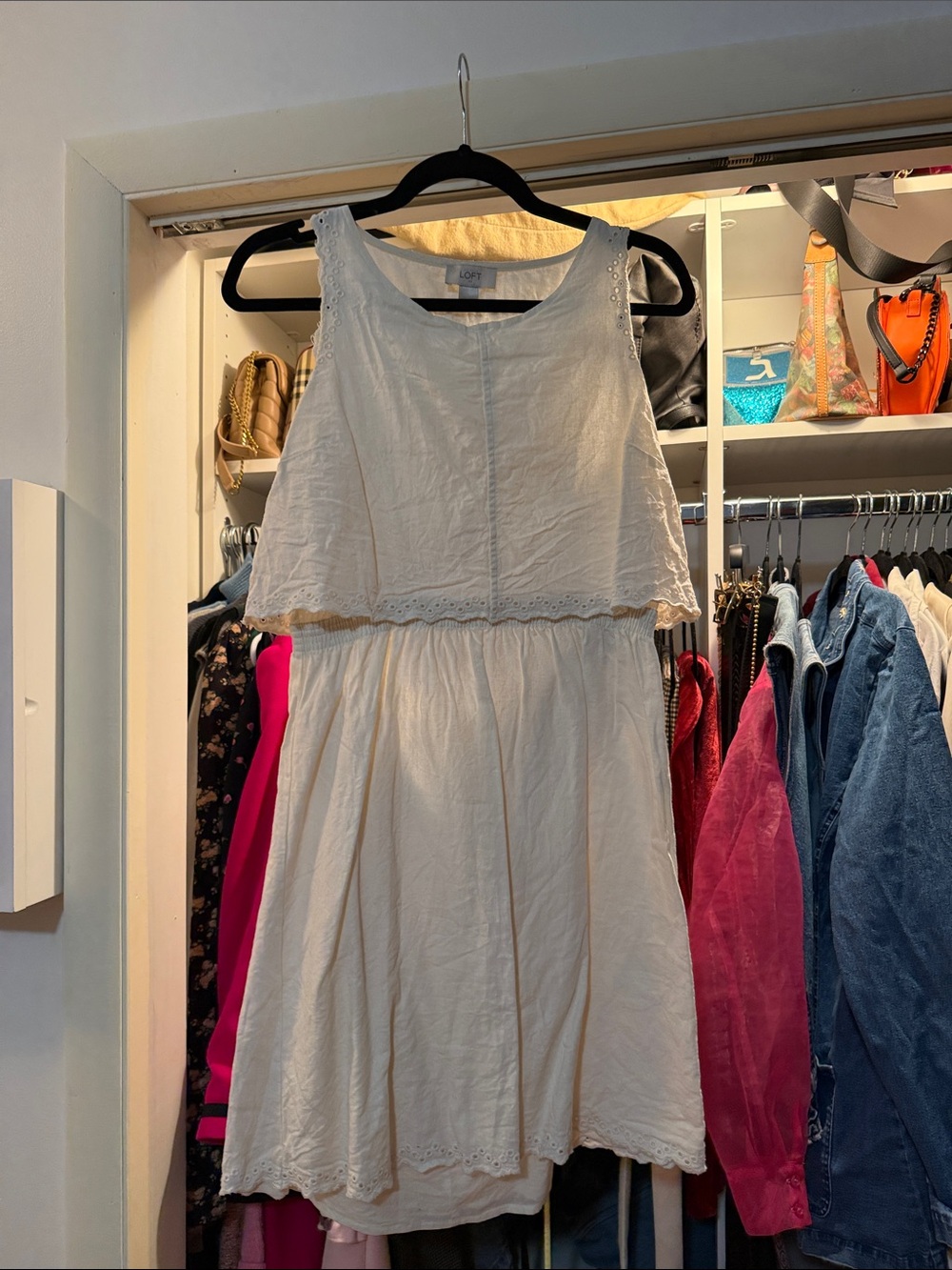 Ann Taylor LOFT Lightweight White Eyelet dress with open back